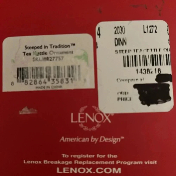 LENOX Steeped in Tradition Tea Kettle Christmas Ornament NWT Porcelain 2015 - Picture 5 of 6